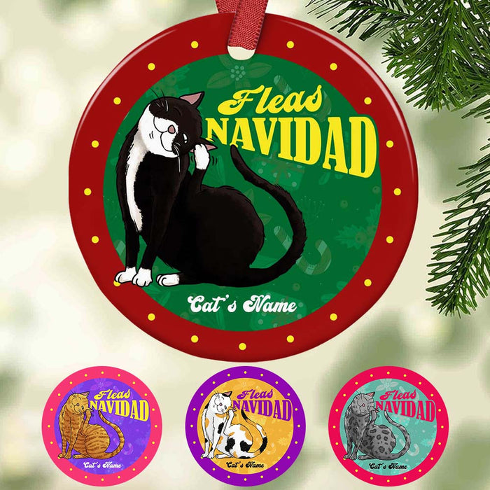 Personalized Christmas Cat Meowmy Mom Fleas Navidad Circle Ornament OB211 24O32 1