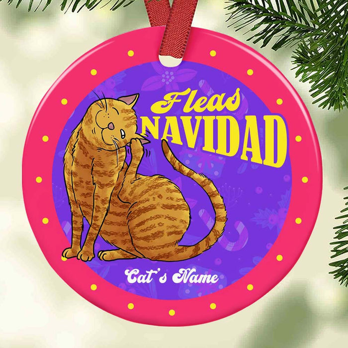 Personalized Christmas Cat Meowmy Mom Fleas Navidad Circle Ornament OB211 24O32 1