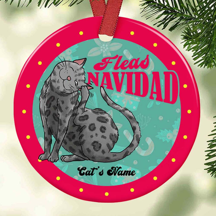 Personalized Christmas Cat Meowmy Mom Fleas Navidad Circle Ornament OB211 24O32 1