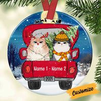 Personalized Cat Red Truck Christmas Circle Ornament OB214 81O34 thumb 1