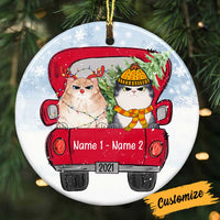 Personalized Cat Red Truck Christmas Circle Ornament OB214 81O34 thumb 1