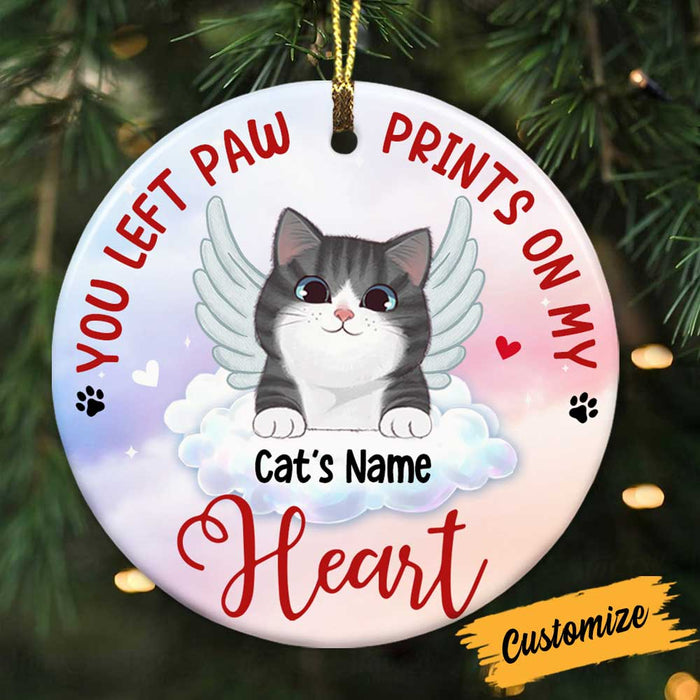 Personalized Cat Memo Paw Prints Circle Ornament OB252 26O34 1