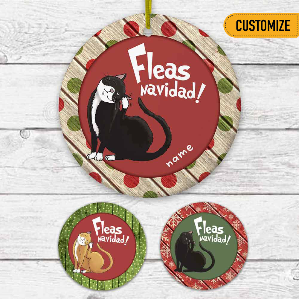 Personalized Christmas Cat Fleas Navidad Circle Ornament OB241 24O66
