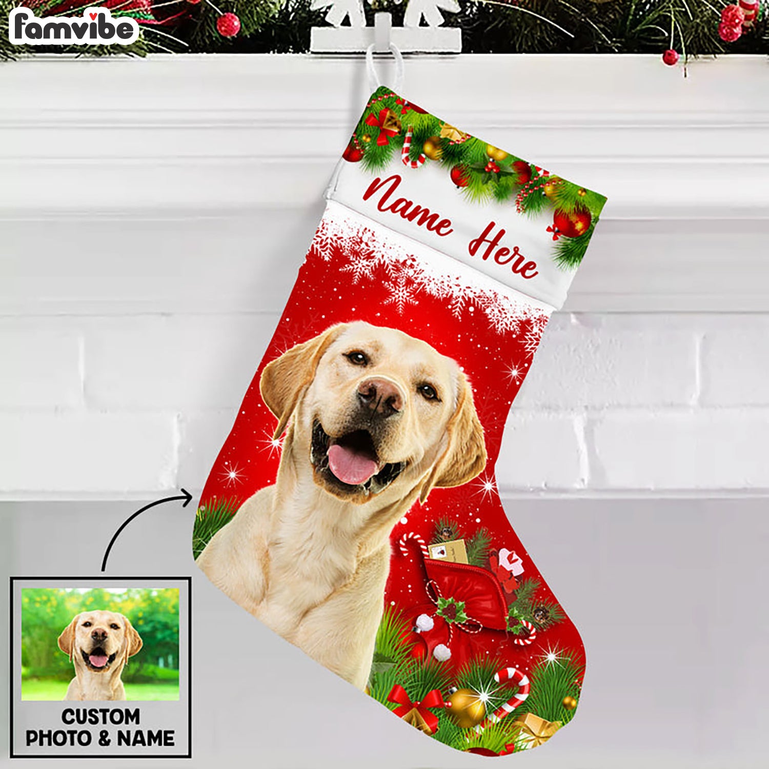 Personalized Dog Photo Christmas Stocking OB261 87O53