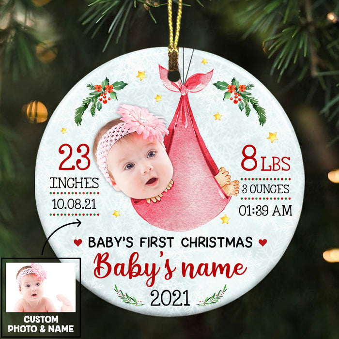 Personalized Photo Baby First Christmas Circle Ornament OB261 95O36 1