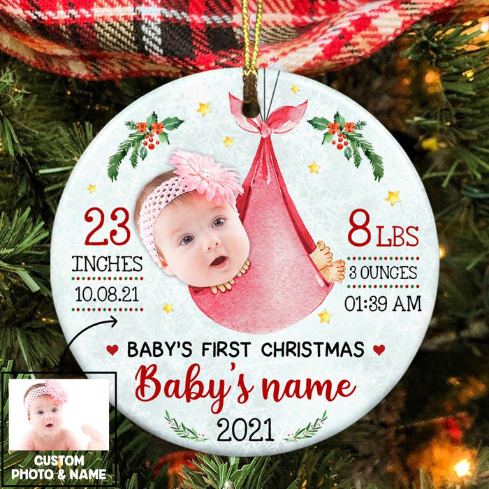 Personalized Photo Baby First Christmas Circle Ornament OB261 95O36 1