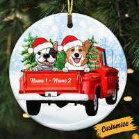 Personalized Dog Red Truck Christmas Circle Ornament OB263 87O53 thumb 1