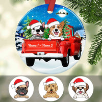 Personalized Dog Red Truck Christmas Circle Ornament OB263 87O53 thumb 1