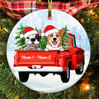 Personalized Dog Red Truck Christmas Circle Ornament OB263 87O53 thumb 1