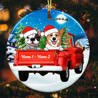 Personalized Dog Red Truck Christmas Circle Ornament OB263 87O53 thumb 1
