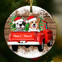 Personalized Dog Red Truck Christmas Circle Ornament OB263 87O53 thumb 1
