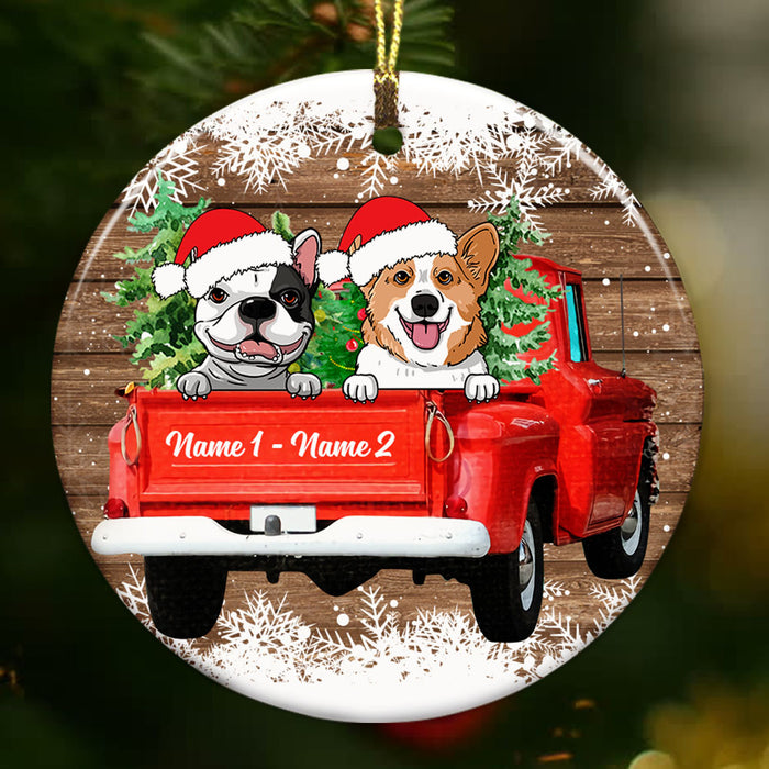 Personalized Dog Red Truck Christmas Circle Ornament OB263 87O53 1