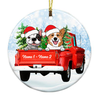 Personalized Dog Red Truck Christmas Circle Ornament OB263 87O53 thumb 1