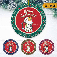 Personalized Christmas Cat Meowy And Bright Circle Ornament OB264 24O66 thumb 1