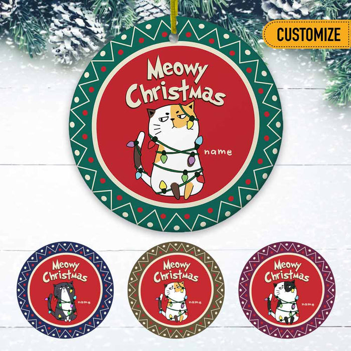 Personalized Christmas Cat Meowy And Bright Circle Ornament OB264 24O66 1