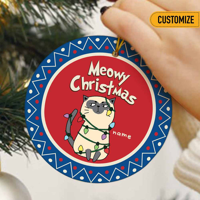 Personalized Christmas Cat Meowy And Bright Circle Ornament OB264 24O66 1