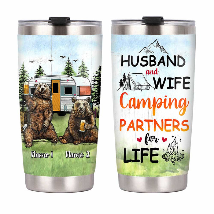 Personalized Couple Bear Camping Steel Tumbler JN151 81O58 1