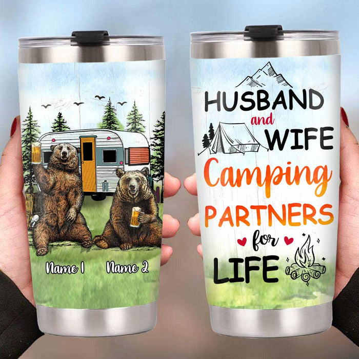 Personalized Couple Bear Camping Steel Tumbler JN151 81O58 1