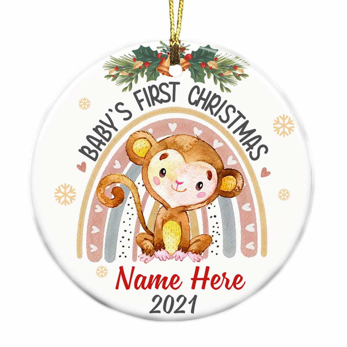 Personalized Baby Christmas Animal Jungle Circle Ornament OB303 81O34 1