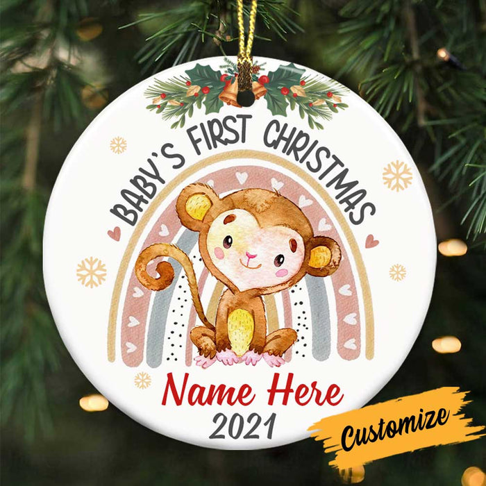 Personalized Baby Christmas Animal Jungle Circle Ornament OB303 81O34 1