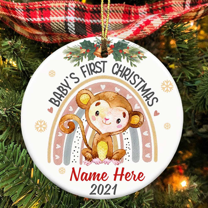 Personalized Baby Christmas Animal Jungle Circle Ornament OB303 81O34 1