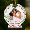 Personalized Photo Couple First Christmas Enaged Married Snow Globe Ornament NB23 87O53 thumb 1