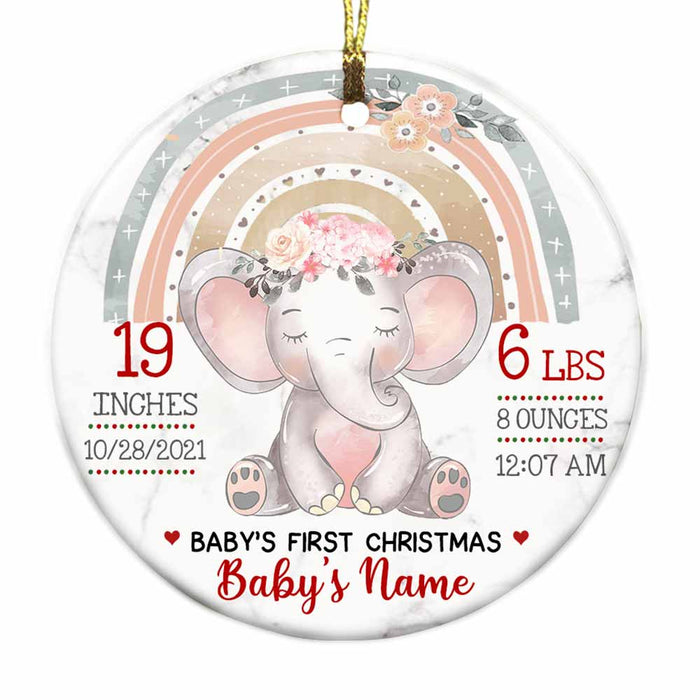 Personalized Elephant Baby Christmas Circle Ornament NB26 30O58 1