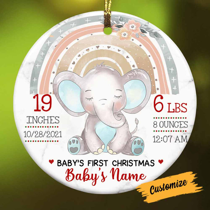 Personalized Elephant Baby Christmas Circle Ornament NB26 30O58 1