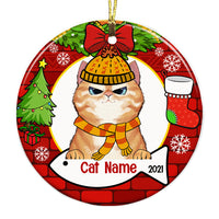 Personalized Cat Wreath Christmas Circle Ornament NB32 87O53 thumb 1