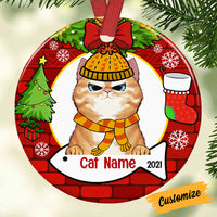 Personalized Cat Wreath Christmas Circle Ornament NB32 87O53 thumb 1