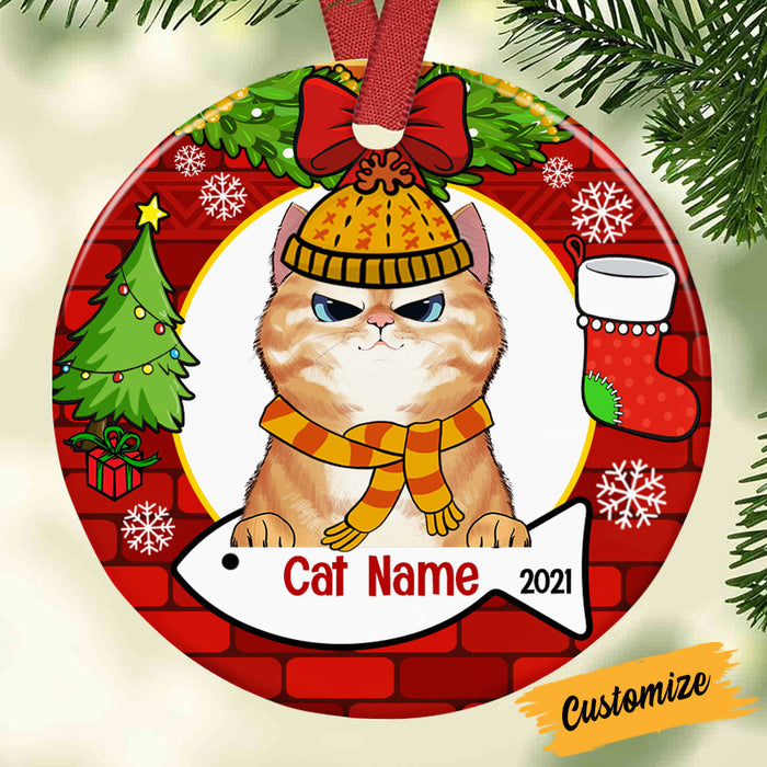 Personalized Cat Wreath Christmas Circle Ornament NB32 87O53 1