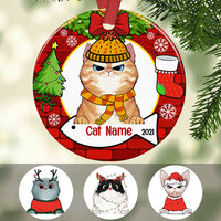 Personalized Cat Wreath Christmas Circle Ornament NB32 87O53 thumb 1