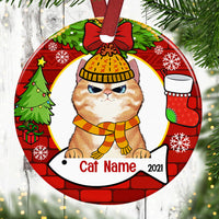Personalized Cat Wreath Christmas Circle Ornament NB32 87O53 thumb 1