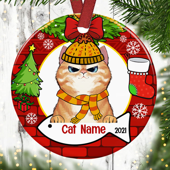 Personalized Cat Wreath Christmas Circle Ornament NB32 87O53 1