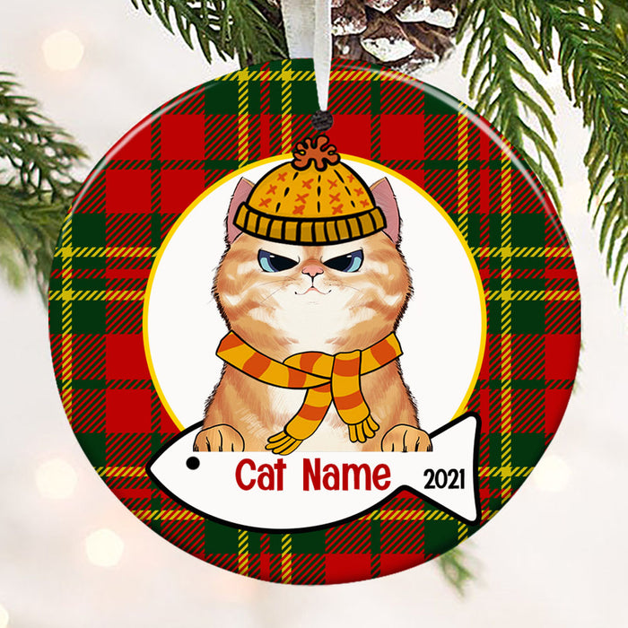 Personalized Cat Wreath Christmas Circle Ornament NB32 87O53 1
