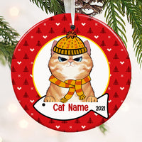 Personalized Cat Wreath Christmas Circle Ornament NB32 87O53 thumb 1