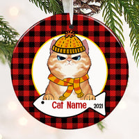 Personalized Cat Wreath Christmas Circle Ornament NB32 87O53 thumb 1