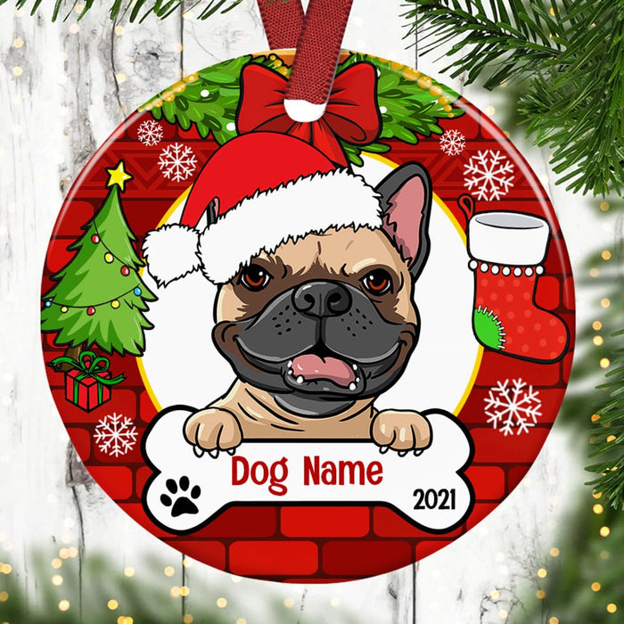 Personalized Dog Wreath Christmas Circle Ornament NB33 87O53 1