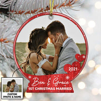 Personalized Couple Photo First Christmas Married Snow Globe Ornament NB41 85O47 thumb 1