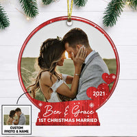 Personalized Couple Photo First Christmas Married Snow Globe Ornament NB41 85O47 thumb 1