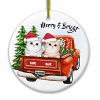Personalized Christmas Cat Red Truck Circle Ornament NB31 24O66 thumb 1
