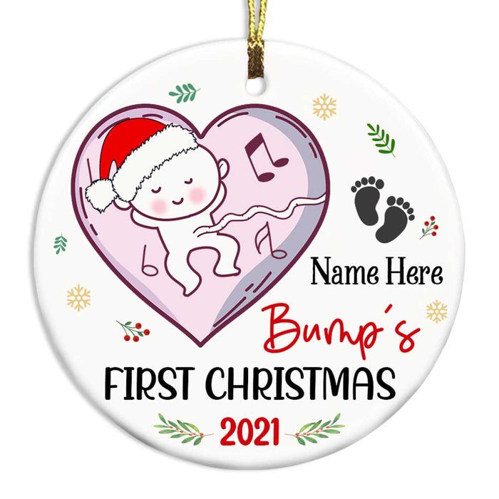 Personalized Baby Bump Christmas Mom Circle Ornament NB42 81O47 1