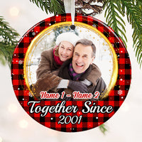 Personalized Couple Photo Christmas Together Since Circle Ornament NB42 87O53 thumb 1