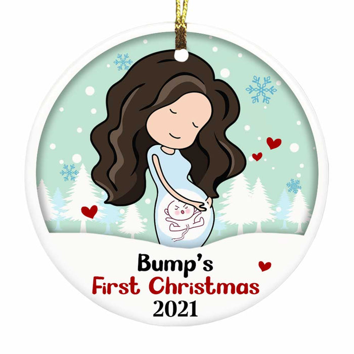 Personalized Baby Bump's First Christmas Circle Ornament NB84 30O58 1