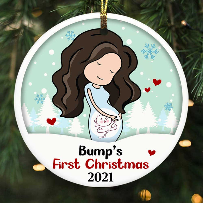 Personalized Baby Bump's First Christmas Circle Ornament NB84 30O58 1