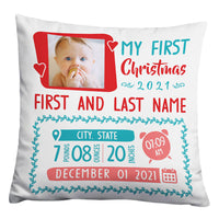 Personalized Baby Birth Announcement Photo Christmas Pillow NB41 24O32 thumb 1