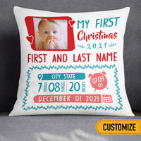 Personalized Baby Birth Announcement Photo Christmas Pillow NB41 24O32 thumb 1