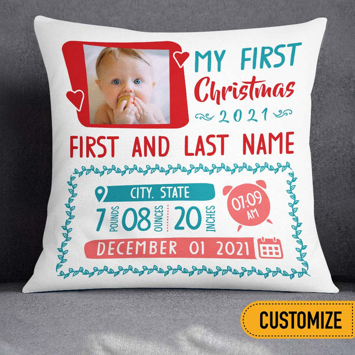 Personalized Baby Birth Announcement Photo Christmas Pillow NB41 24O32 1