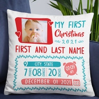 Personalized Baby Birth Announcement Photo Christmas Pillow NB41 24O32 thumb 1
