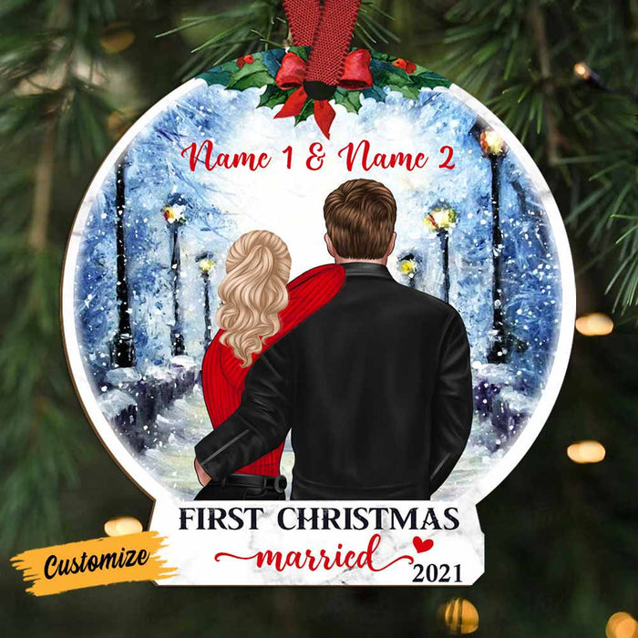 Personalized Couple First Christmas Snow Globe Ornament NB91 30O58 1